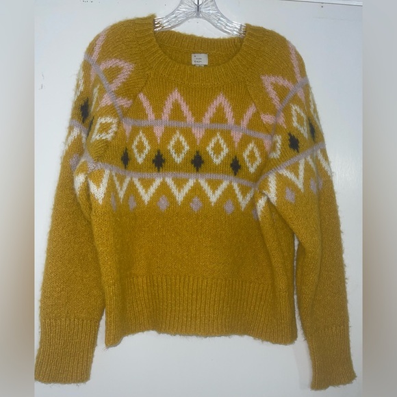 a new day Sweaters - A New Day Mustard and Pink Geometric Sweater - Size XL